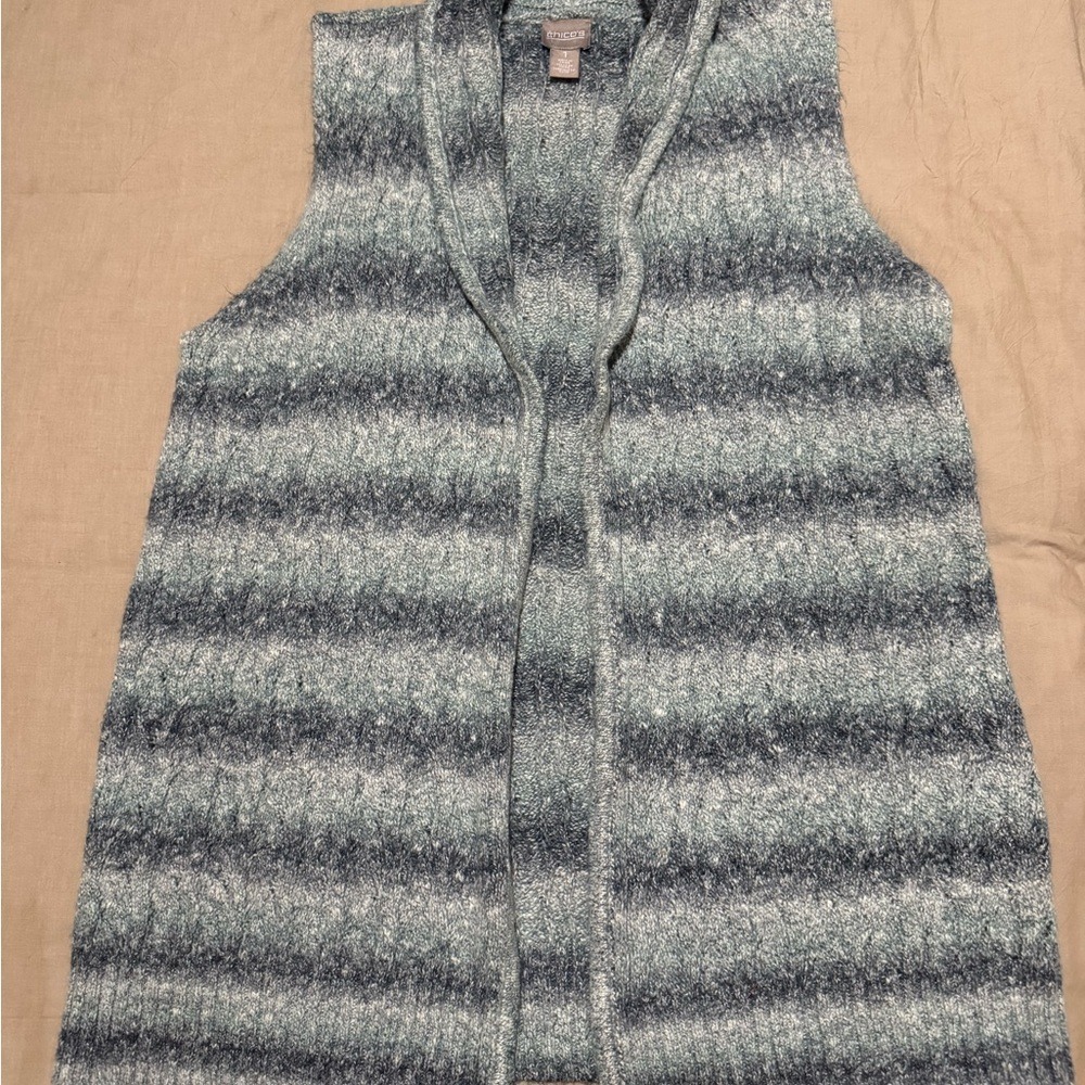 Chico's Ombre Open Front Sweater‎ Vest Duster Marled Blue Gray Size 1 US M
